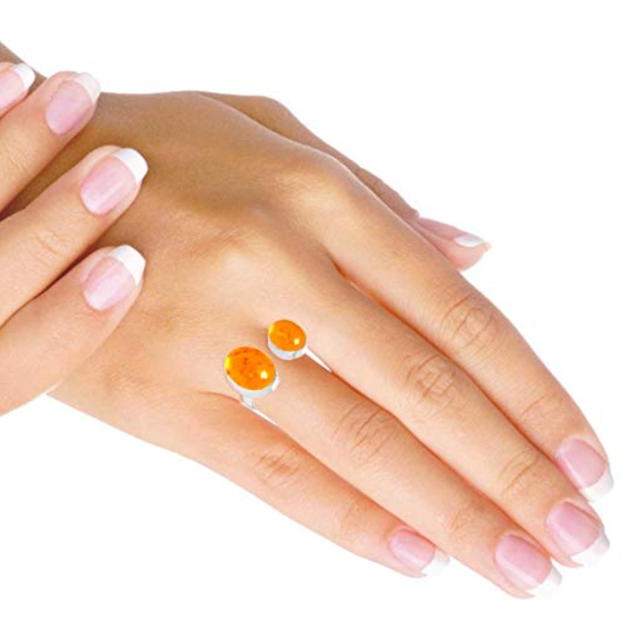 Women's Handmade 925 Sterling Silver Oval Amber Gemstone Ring